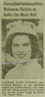 Valerie Watson, Miss Disneyland, 1962, "Disneyland News" clipping