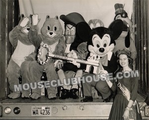 Valerie Watson, with the characters of Walt Disney's "Disneyland, USA" stage show at Radio City Music Hall